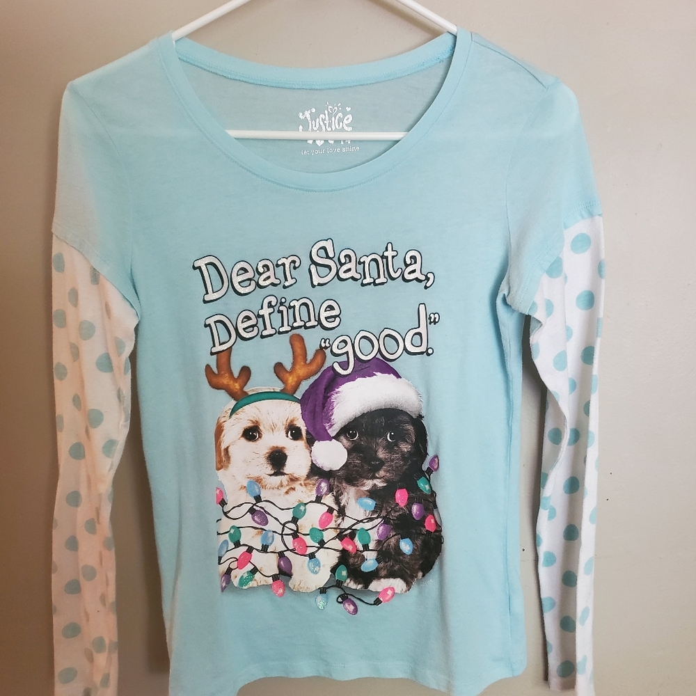 Justice girls size 14 Christmas puppies long sleeve t-shirt